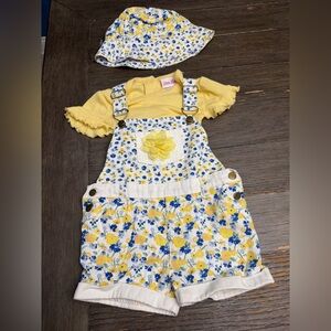 Little Lass 4T Girl’s 3pc Set Floral Spring Easter Sunmer Jumpsuit Shirt Hat